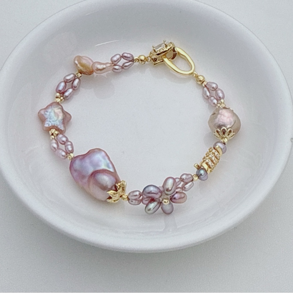 B241 Handmade Freshwater Baroque Pearl Bracelet Necklace 2in1 7” long